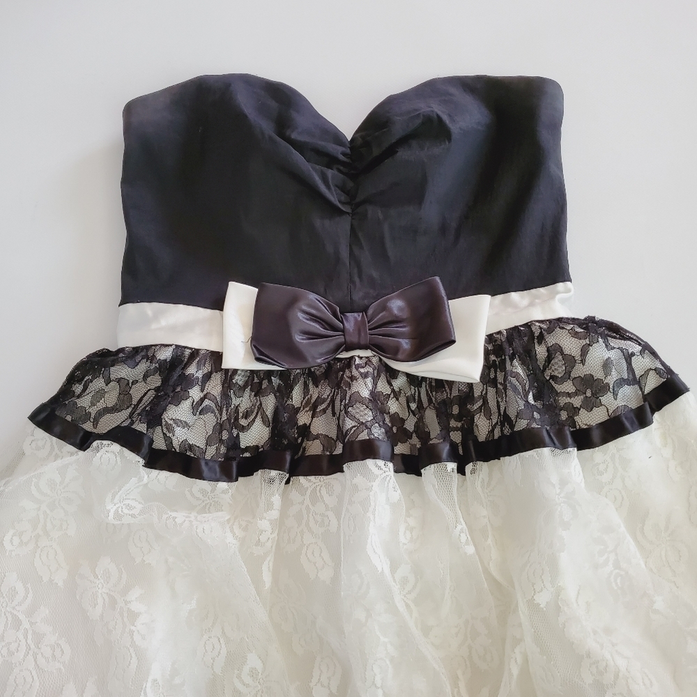 7508 * Jessica McClintock for Gunne Sax Strapless Lace Dress Ivory Black Size 9 - Picture 6 of 10